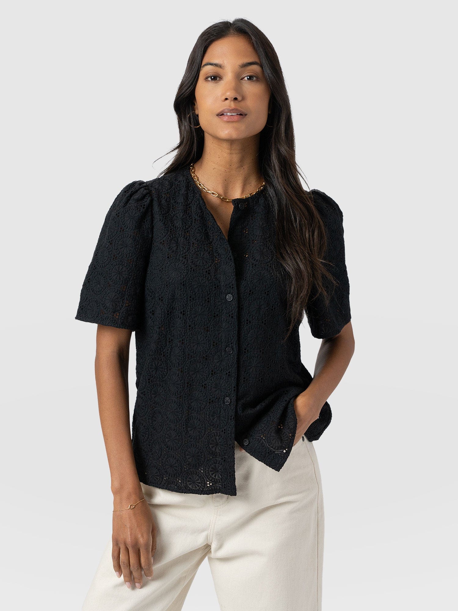 Tabitha Short Sleeve Blouse - Black - Women's Blouses | Saint + Sofia® EU